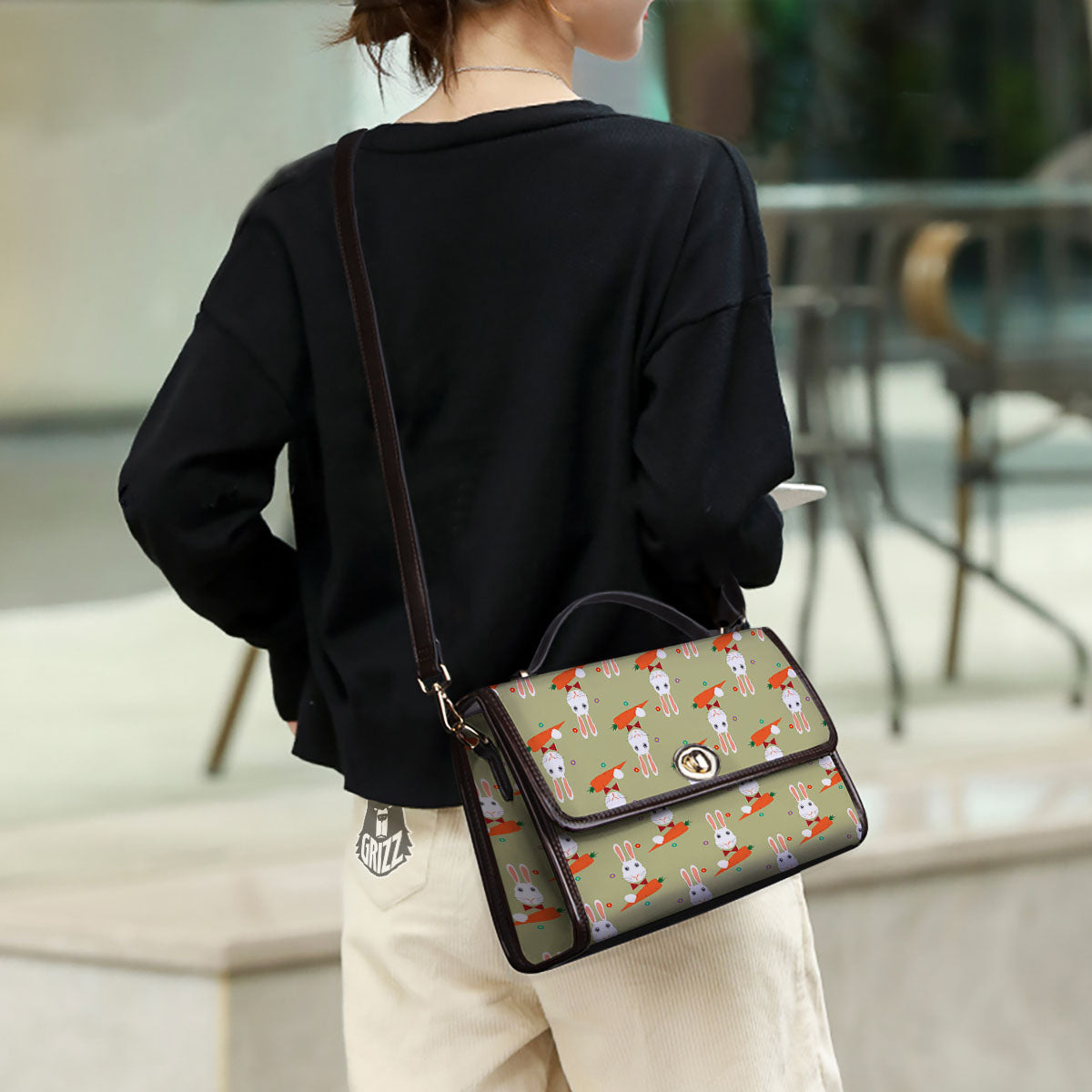 Carrot And Rabbit Print Pattern Women's Satchel Bag - Image 3