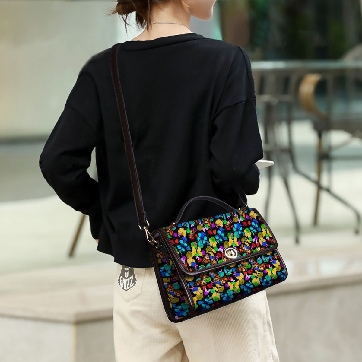 Butterfly Rainbow Print Pattern Women's Satchel Bag - Image 3