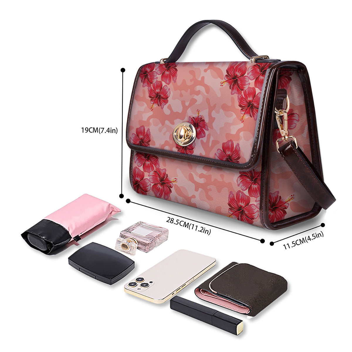 Camouflage Pink Hibiscus Flower Print Pattern Women's Satchel Bag - Image 4