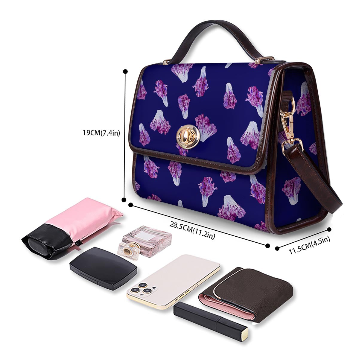 Cabbage Leaves Purple Print Pattern Women's Satchel Bag - Image 4