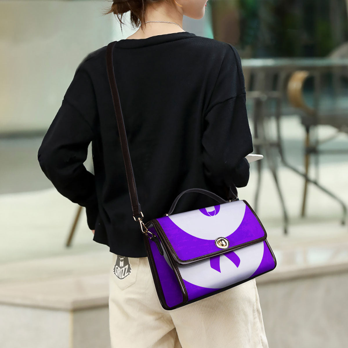 Cancer Awareness Ribbon Purple Print Women's Satchel Bag - Image 3
