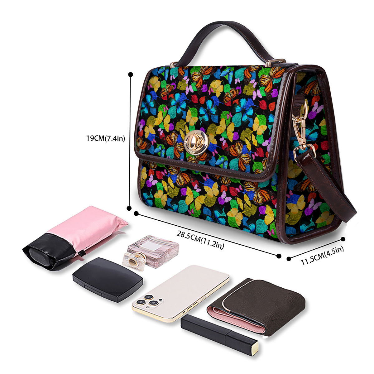 Butterfly Rainbow Print Pattern Women's Satchel Bag - Image 4