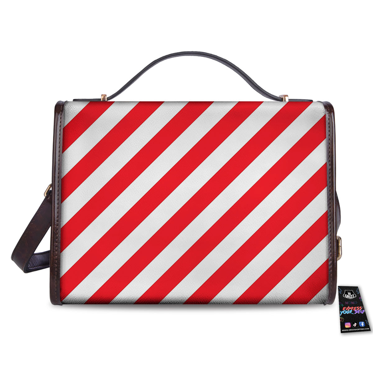 Candy Cane Striped White And Red Print Women's Satchel Bag - Image 2