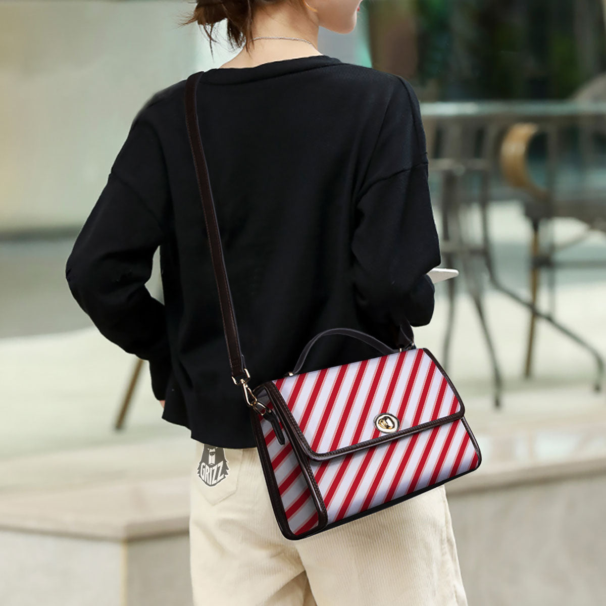 Candy Cane Stripes White And Red Print Women's Satchel Bag - Image 3