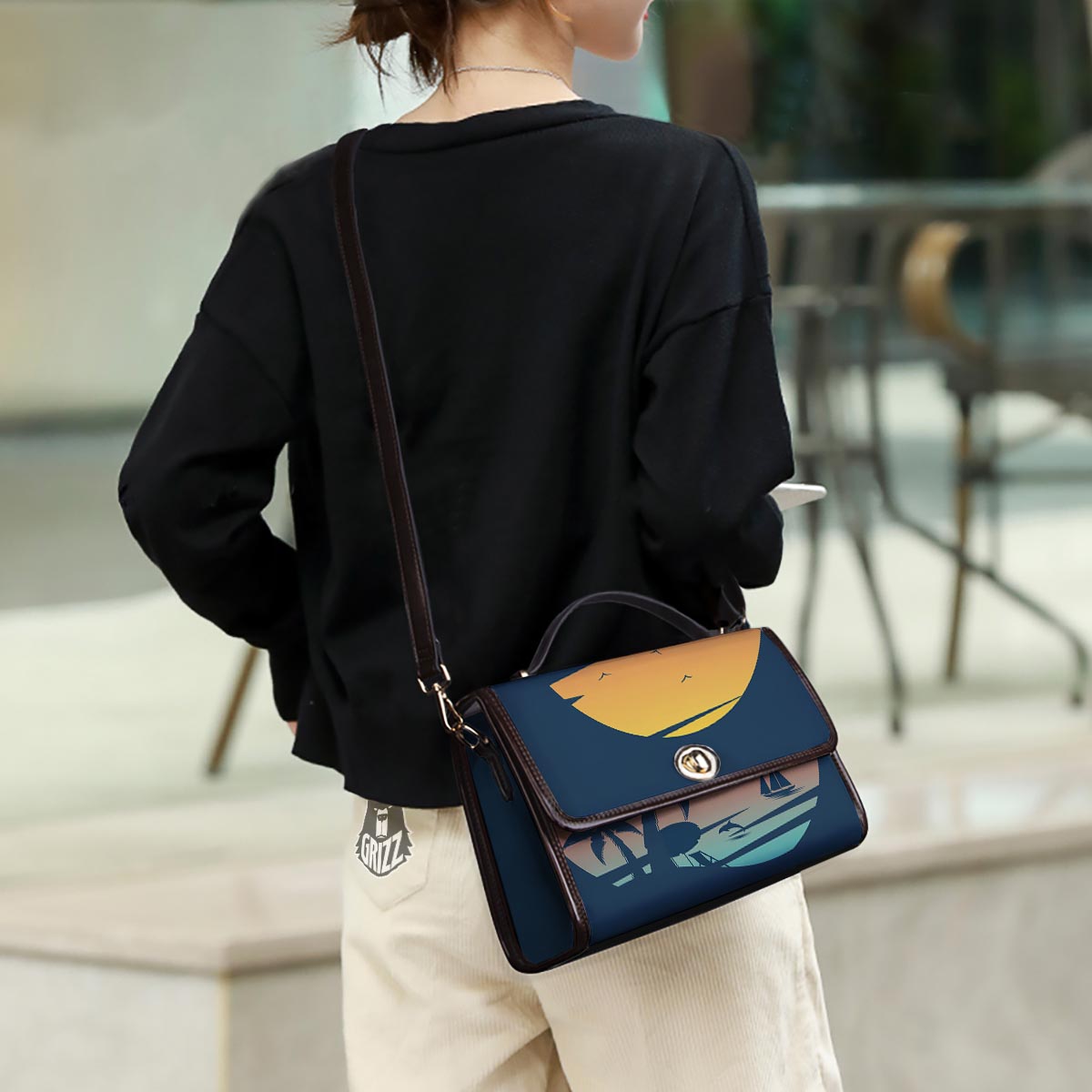 Sunset Beach Tropical Print Women's Satchel Bag - Image 3