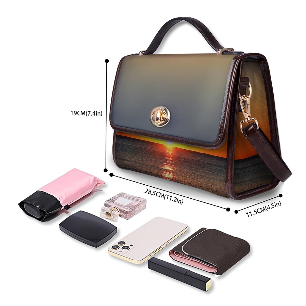 Sunset Over Sea Print Women's Satchel Bag - Image 4