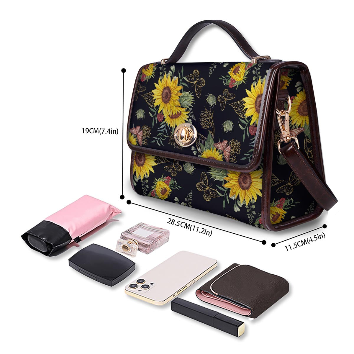 Sunflower Field Print Pattern Women's Satchel Bag - Image 4