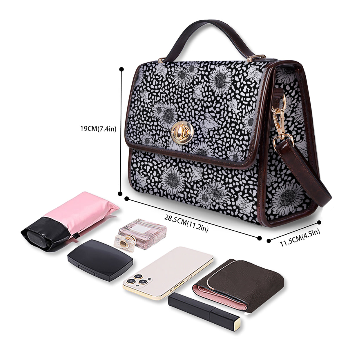 Sunflower White And Black Print Pattern Women's Satchel Bag - Image 4