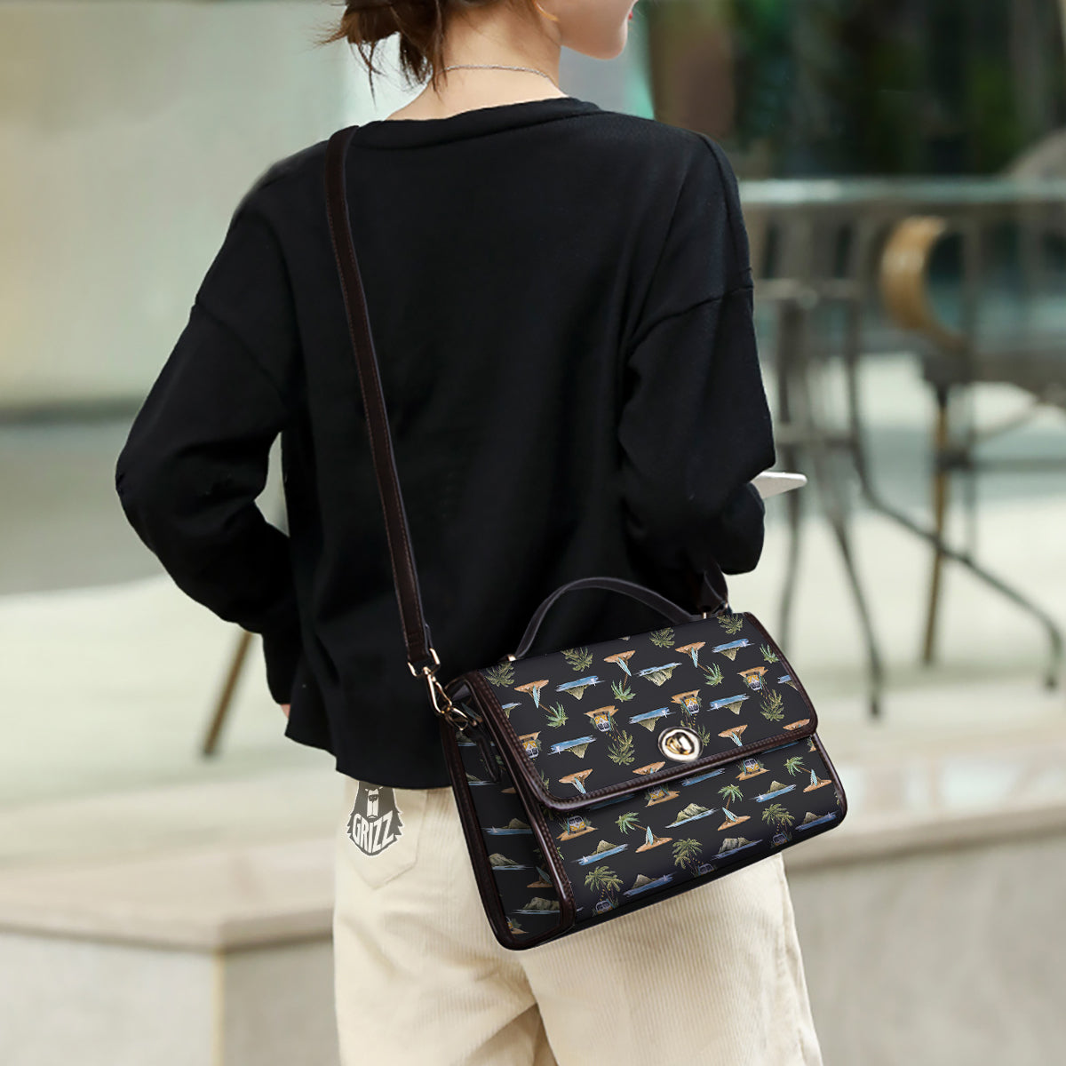 Surfing Watercolor Print Pattern Women's Satchel Bag - Image 3