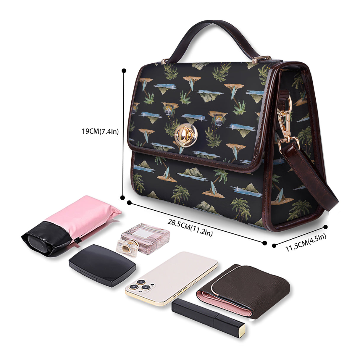 Surfing Watercolor Print Pattern Women's Satchel Bag - Image 4