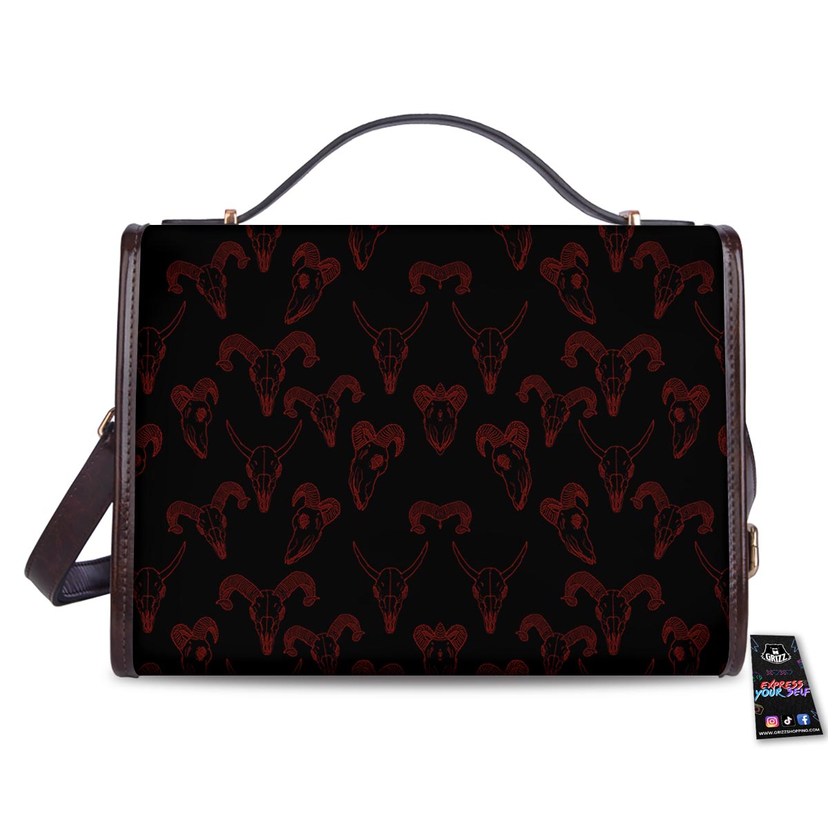 Bull Skull Black And Red Print Pattern Women's Satchel Bag - Image 2