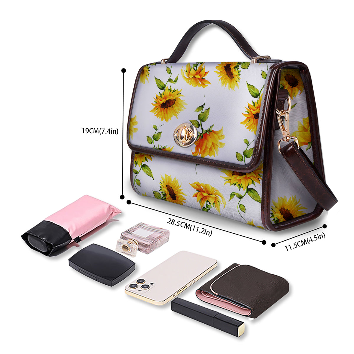Sunflower White Watercolor Print Pattern Women's Satchel Bag - Image 4