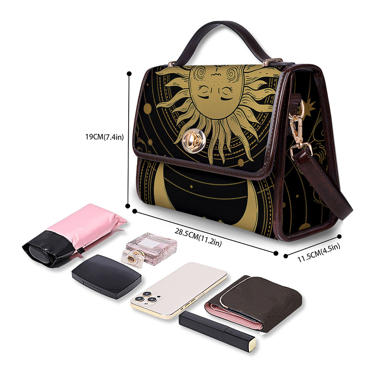 Sun And Vintage Moon Print Women's Satchel Bag - Image 4
