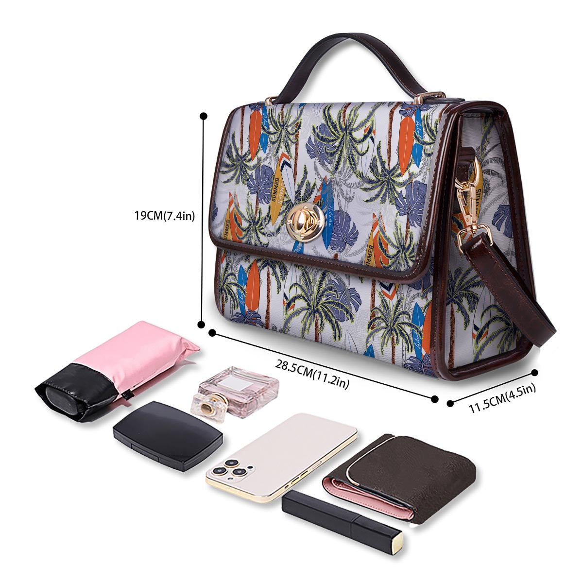 Surfing Summer Print Pattern Women's Satchel Bag - Image 4