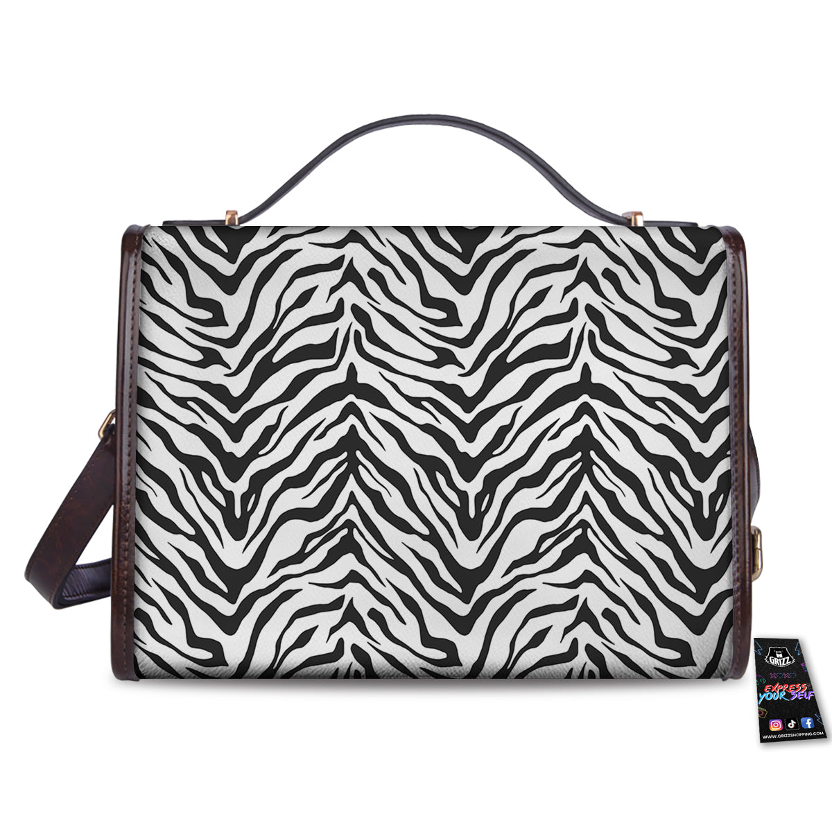 Stripe White Tiger Print Pattern Women's Satchel Bag - Image 2