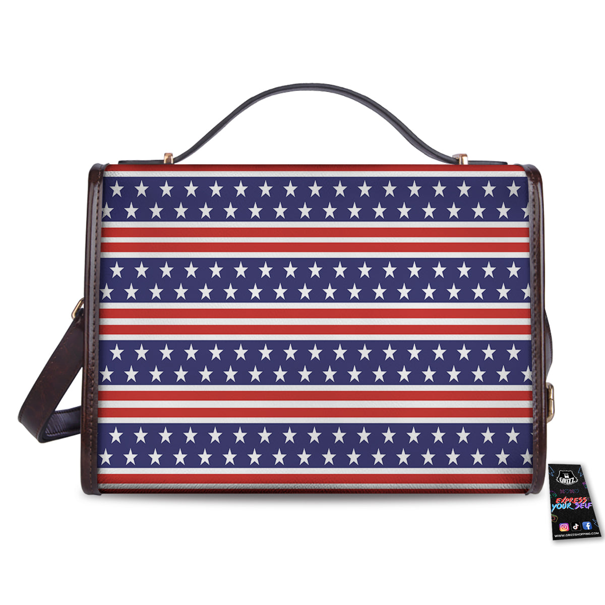 Striped USA Print Pattern Women's Satchel Bag - Image 2