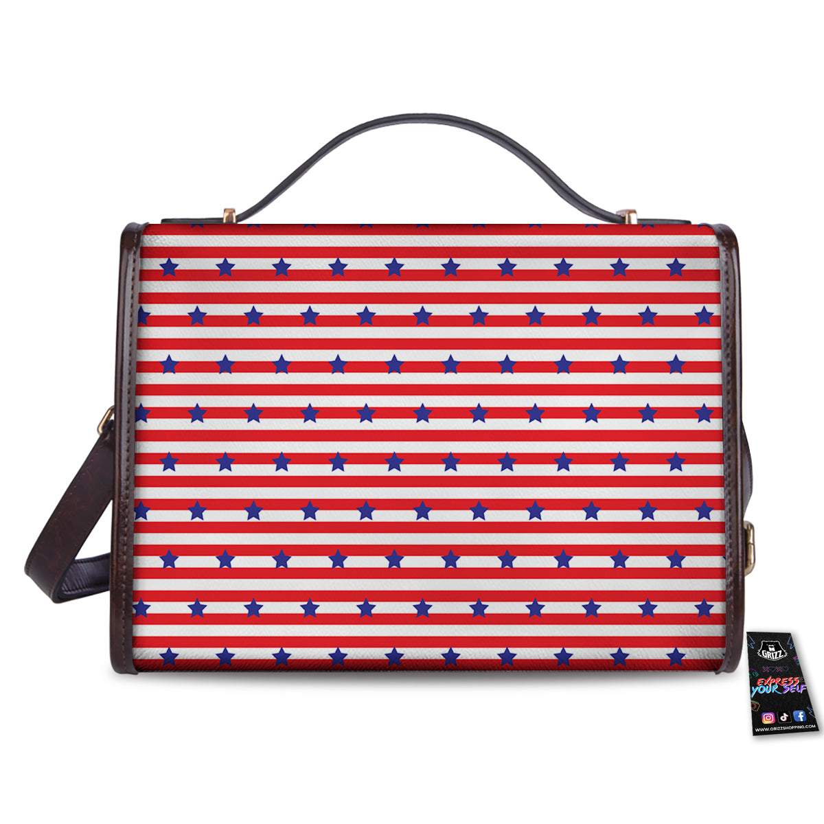 Striped USA Patriotic Print Pattern Women's Satchel Bag - Image 2