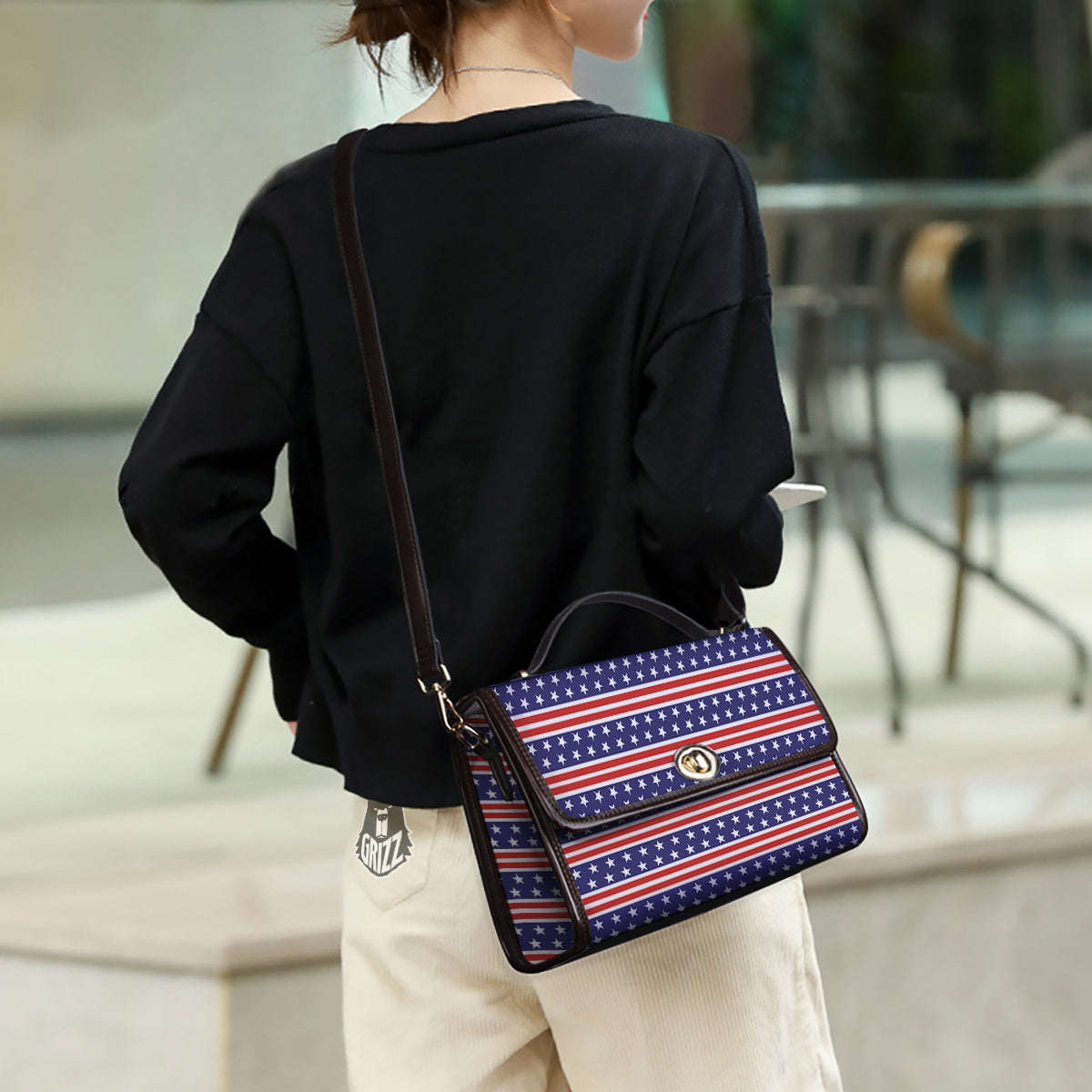 Striped USA Print Pattern Women's Satchel Bag - Image 3