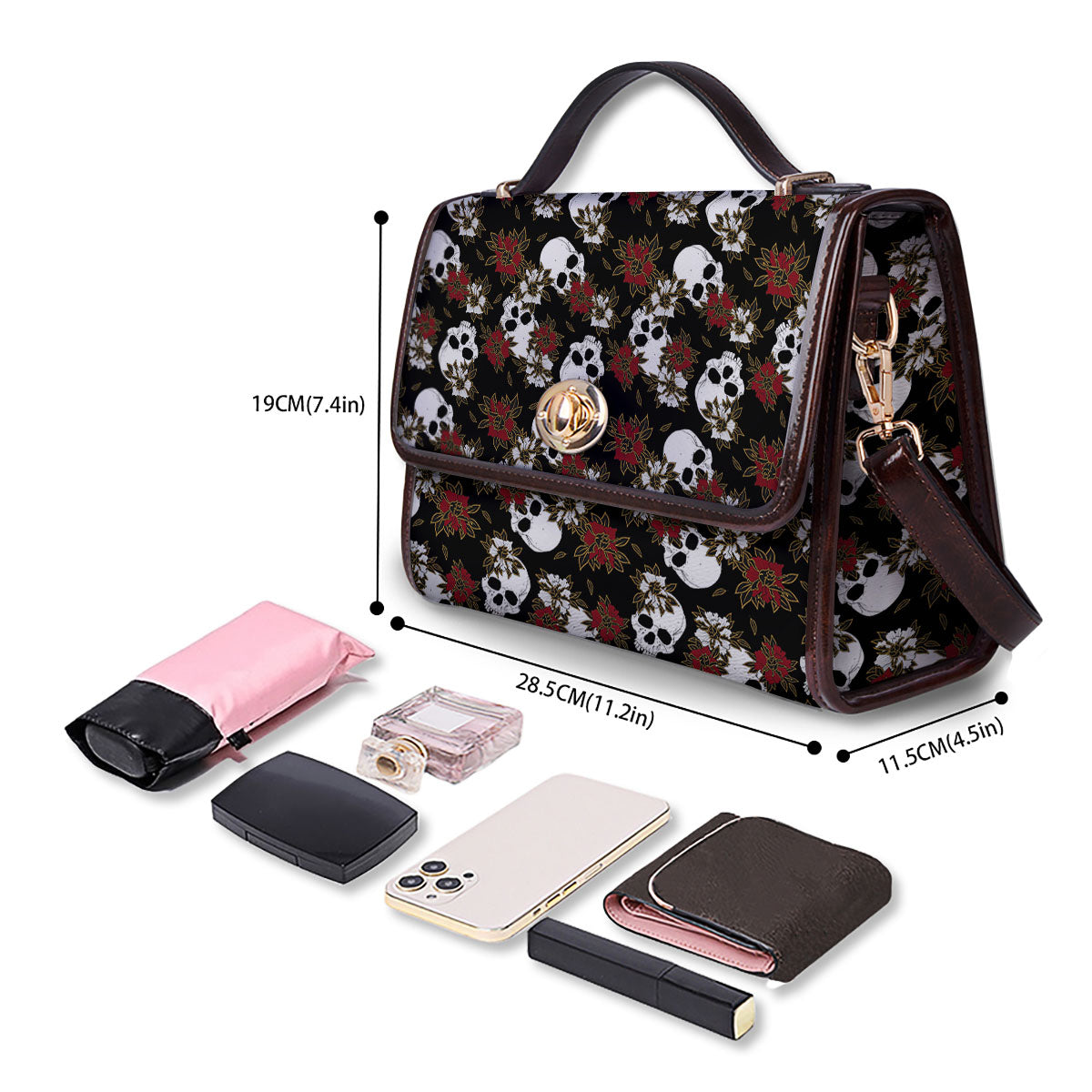 Sugar Skull White And Red Print Pattern Women's Satchel Bag - Image 4