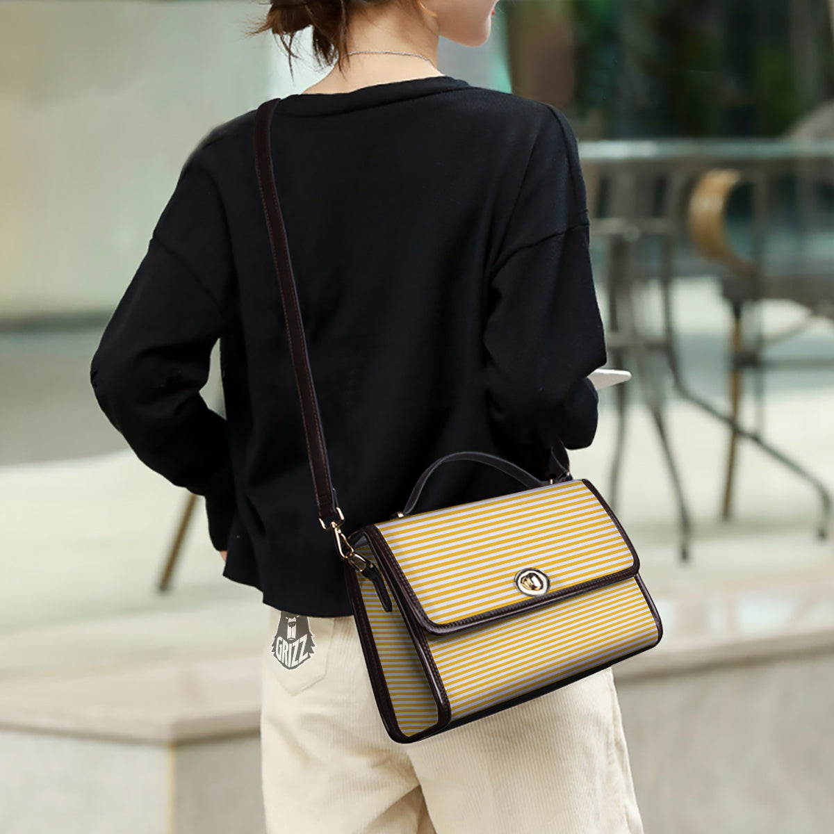 Striped Yellow And White Print Pattern Women's Satchel Bag - Image 3