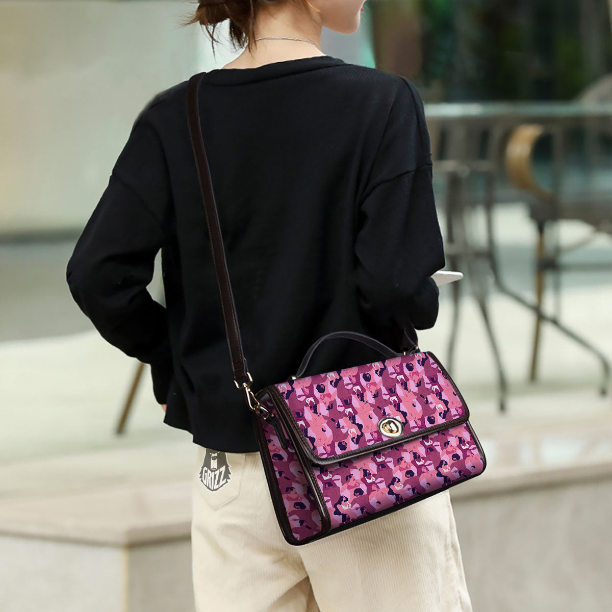 Breast Cancer Pink Print Pattern Women's Satchel Bag - Image 3