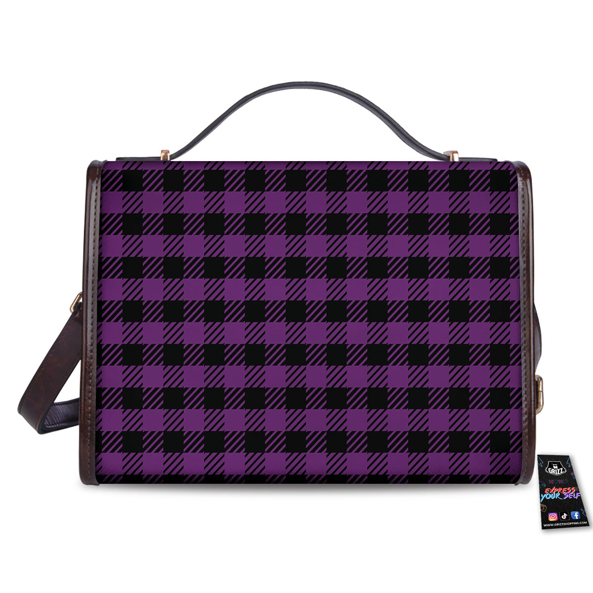 Buffalo Check Black And Purple Print Women's Satchel Bag - Image 2