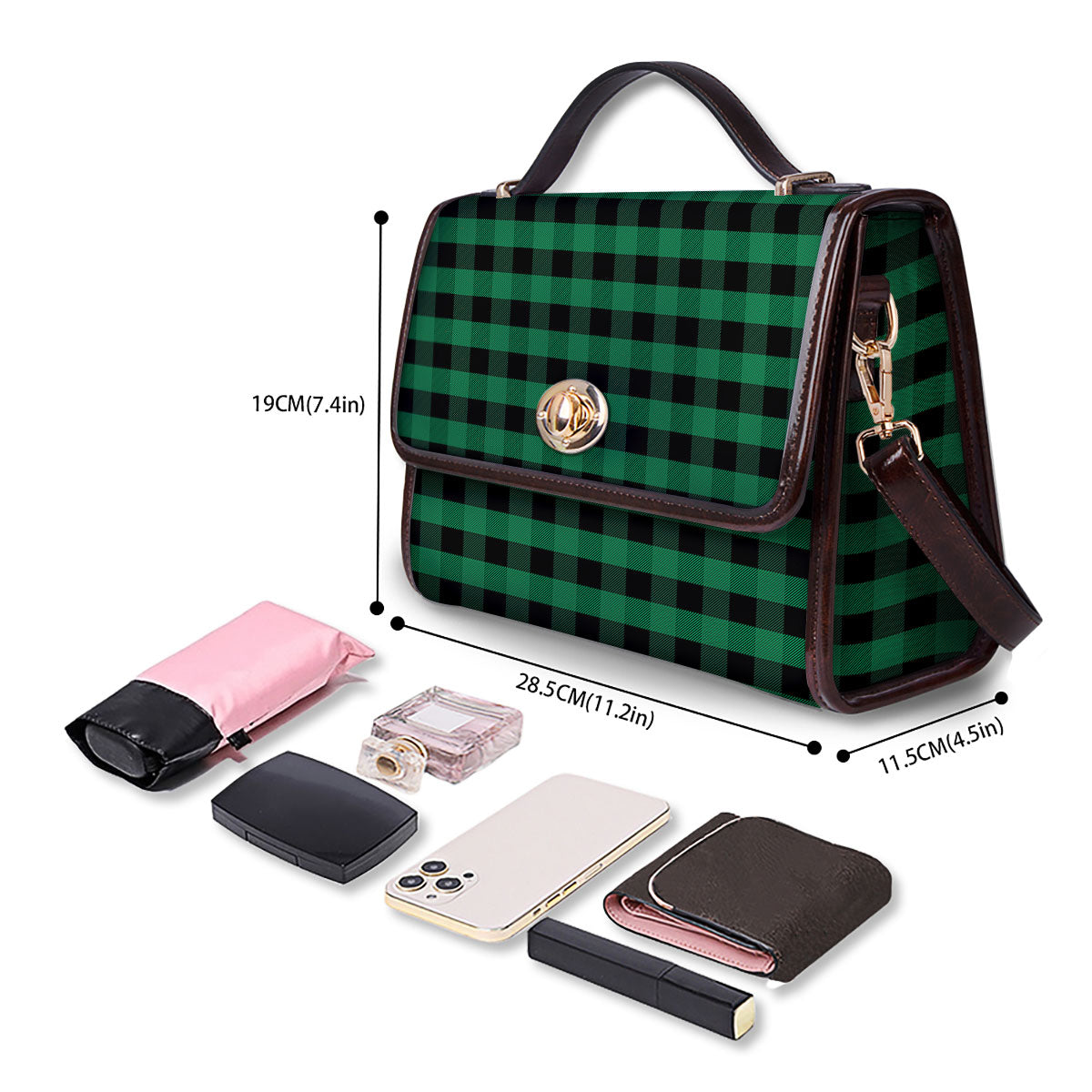 Buffalo Check Green Print Pattern Women's Satchel Bag - Image 4