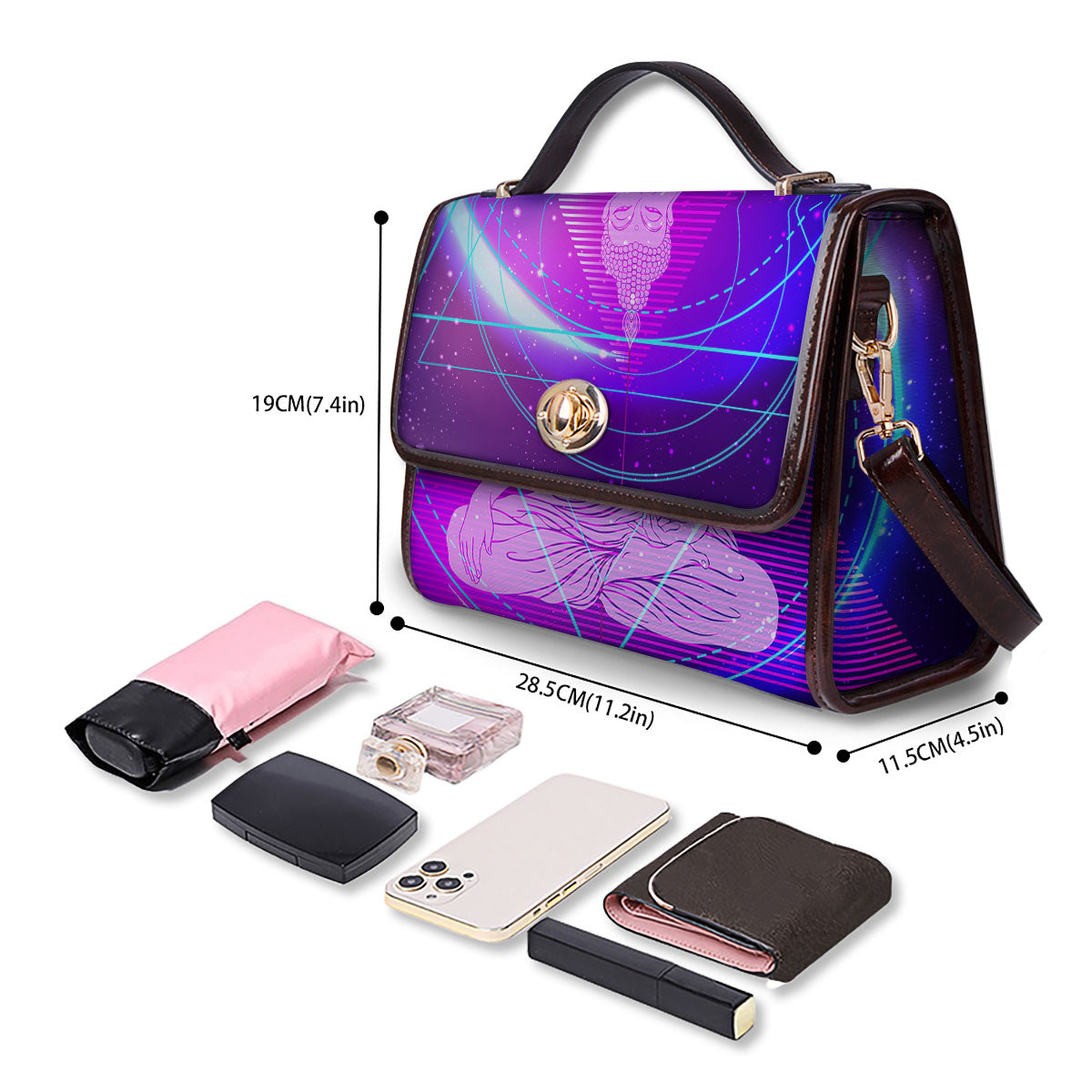 Buddha Teal And Purple Print Women's Satchel Bag - Image 4