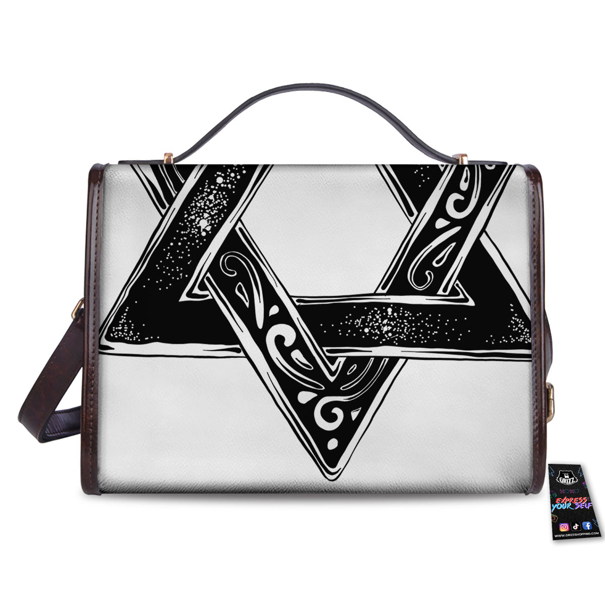 Star of David White And Black Print Women's Satchel Bag - Image 2