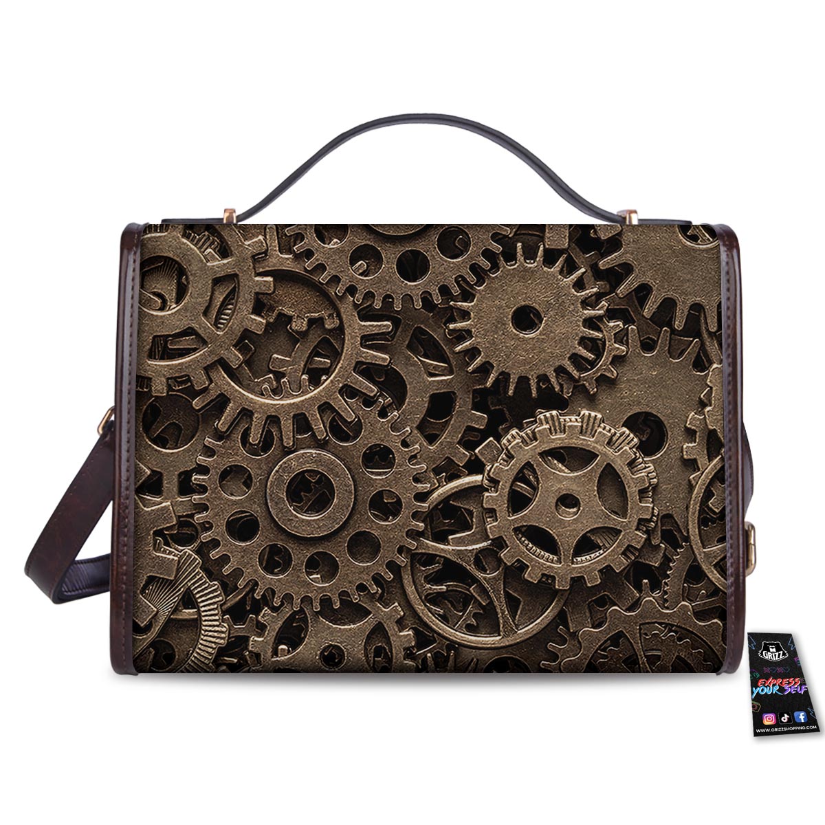 Steampunk Brass Gears And Cogs Print Women's Satchel Bag - Image 2