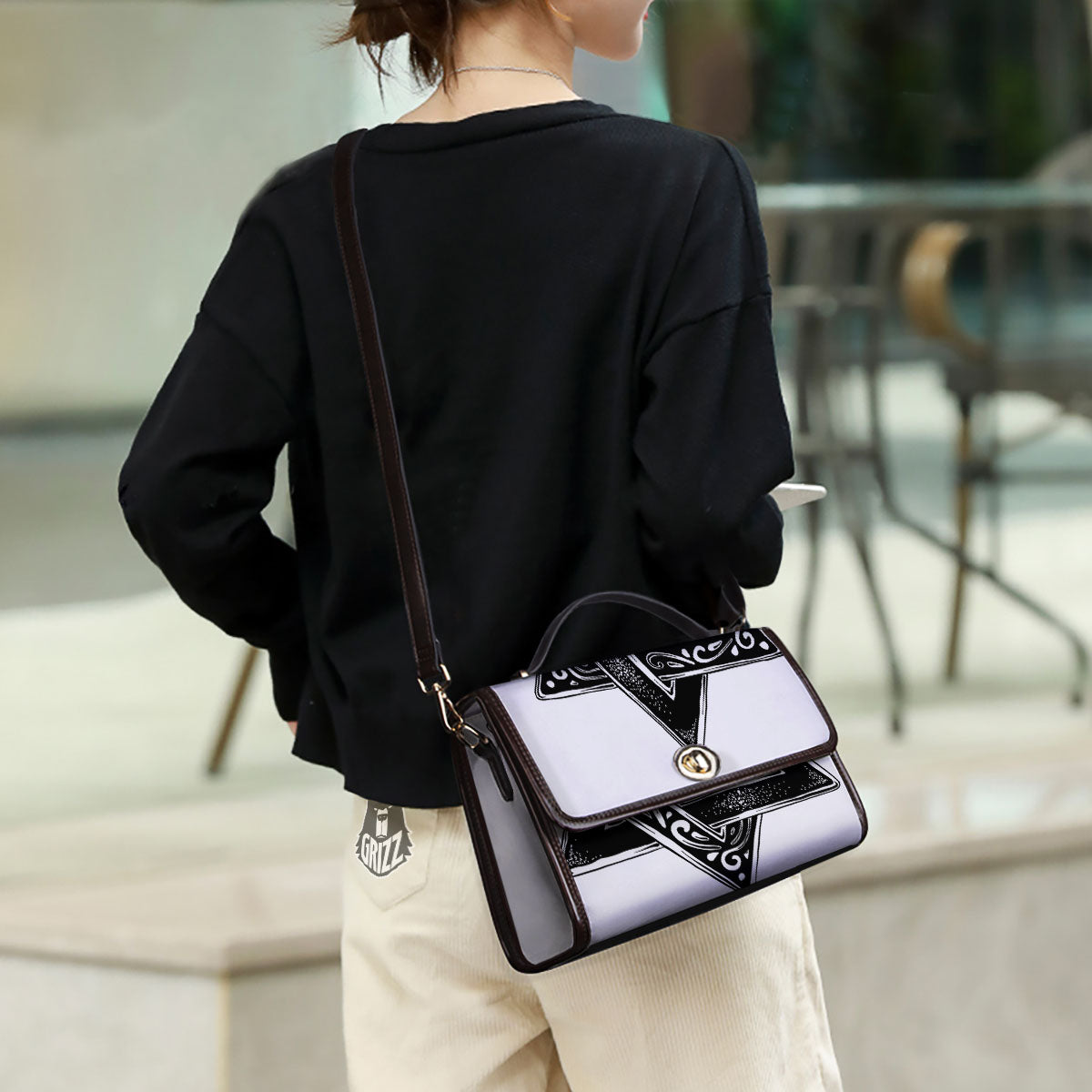 Star of David White And Black Print Women's Satchel Bag - Image 3