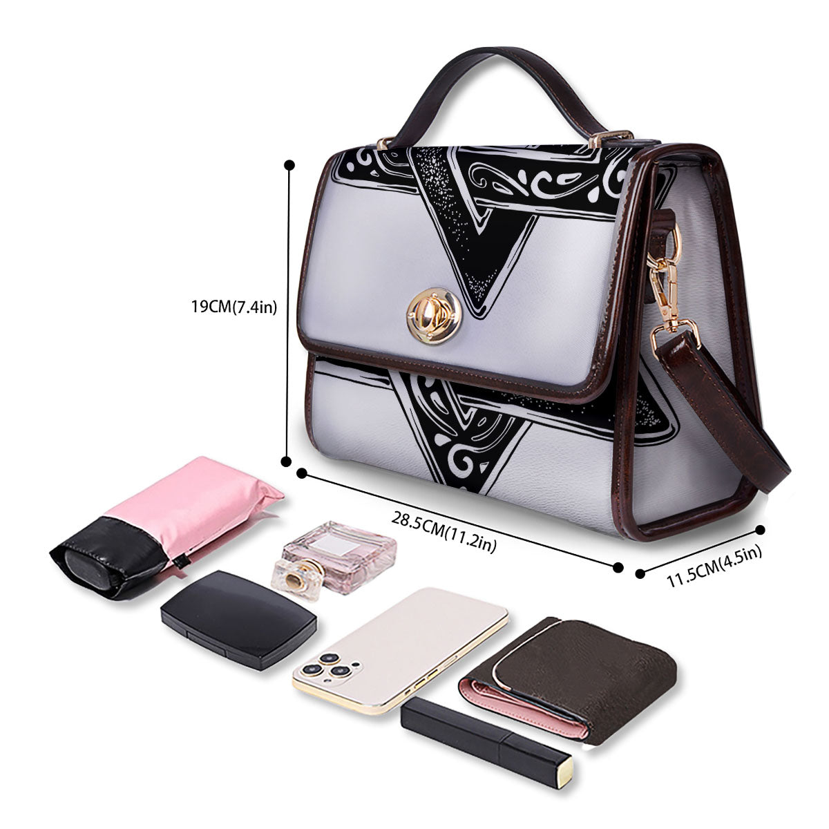 Star of David White And Black Print Women's Satchel Bag - Image 4