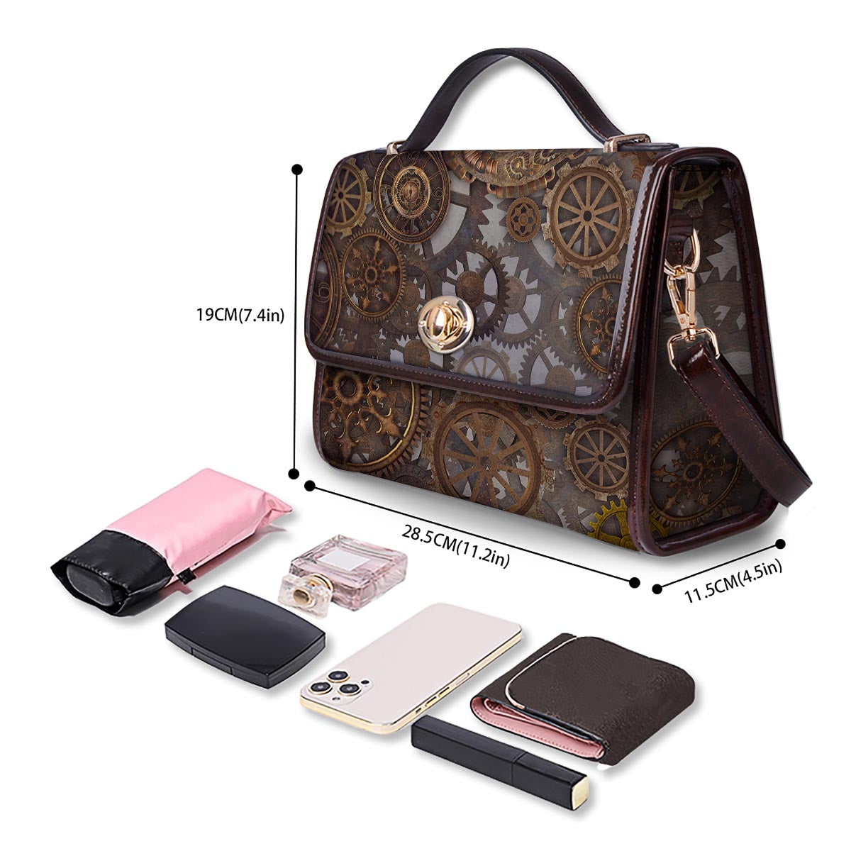Steampunk Gears Clock Print Women's Satchel Bag - Image 4