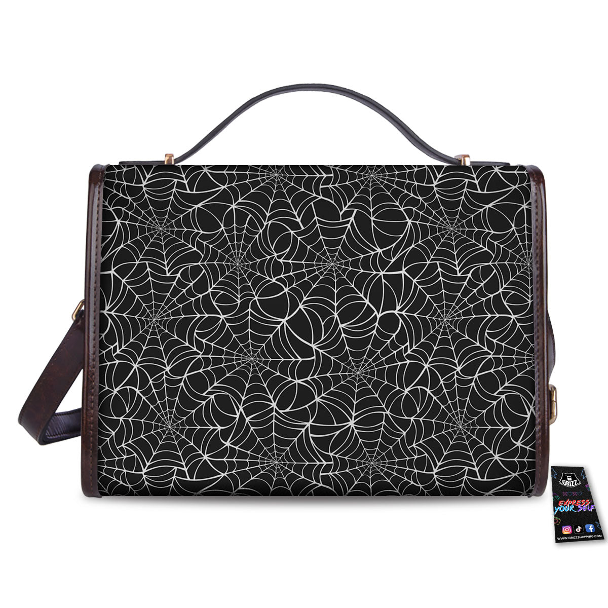 Spider Web White And Black Print Pattern Women's Satchel Bag - Image 2