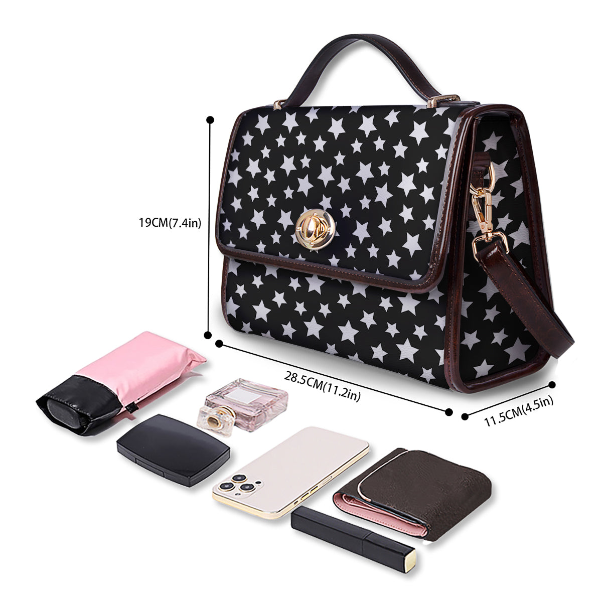 Star White And Black Print Pattern Women's Satchel Bag - Image 4