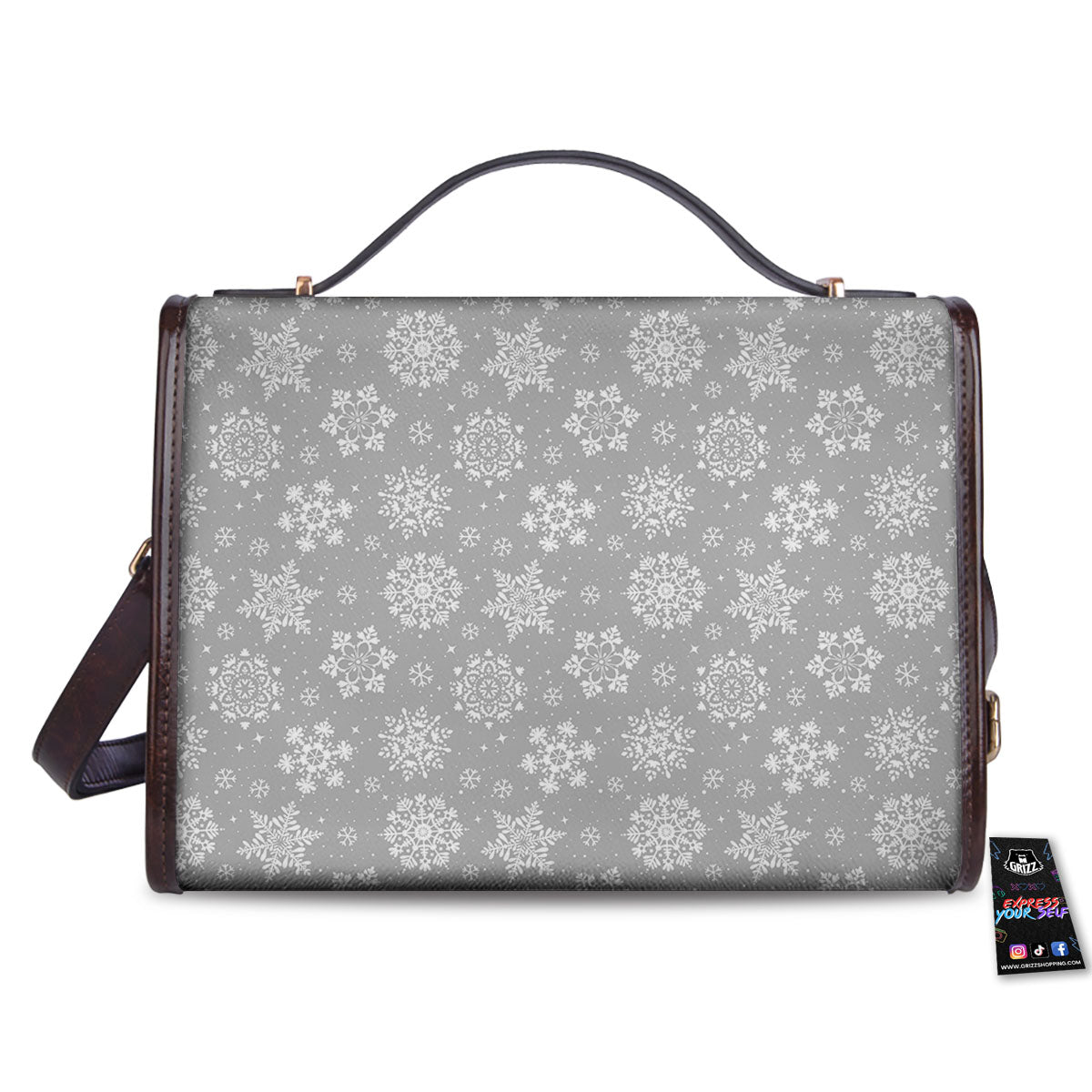 Snowflake Grey And White Print Pattern Women's Satchel Bag - Image 2