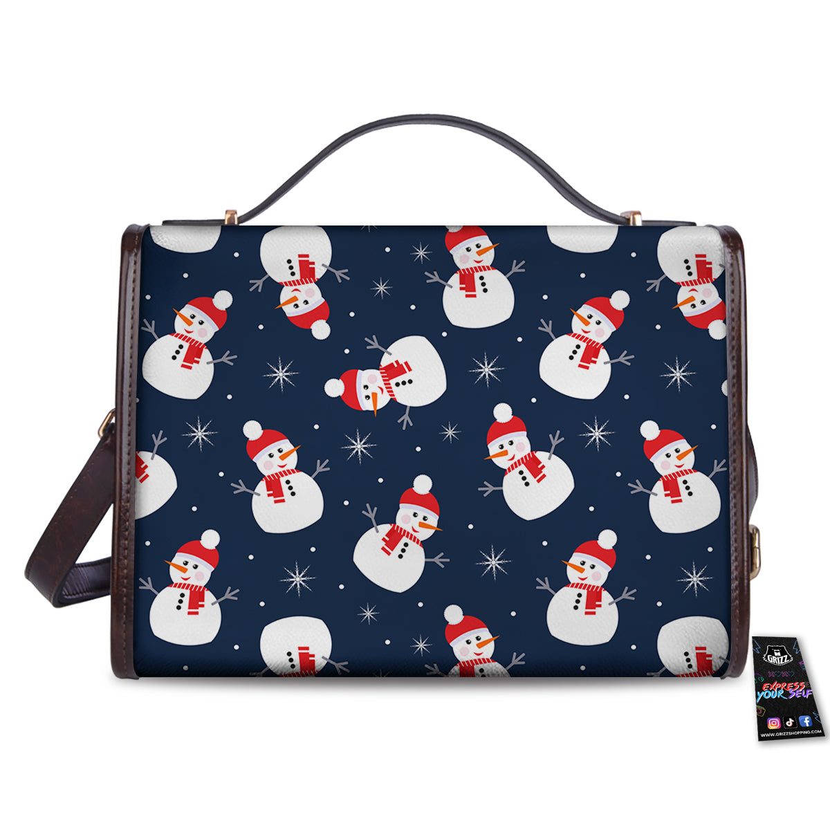 Snowman Print Pattern Women's Satchel Bag - Image 2