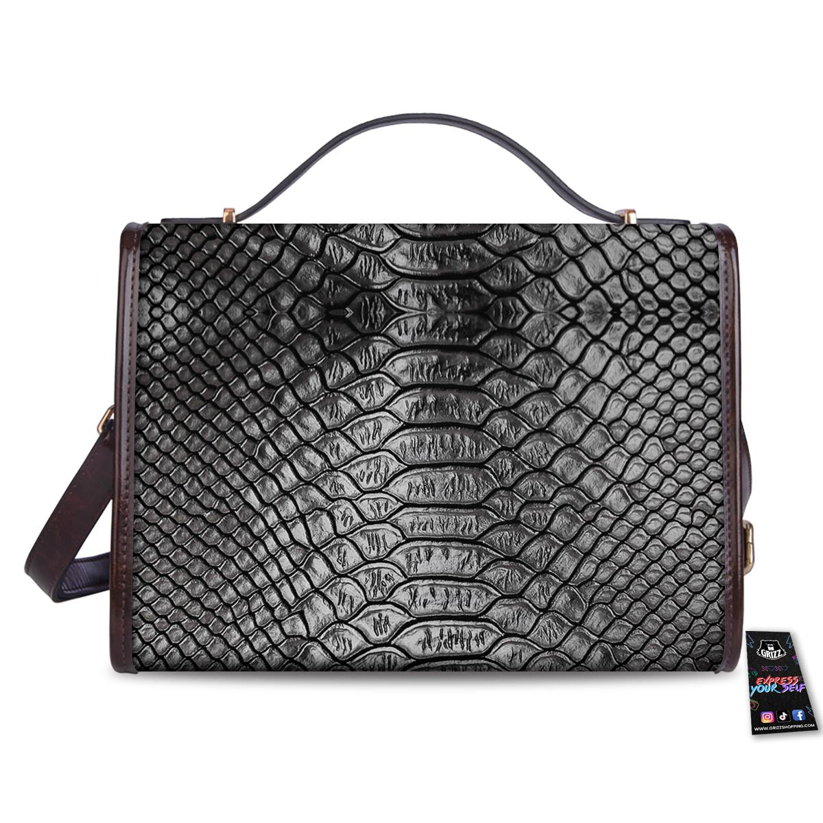 Snakeskin Black And Tan Print Pattern Women's Satchel Bag - Image 2