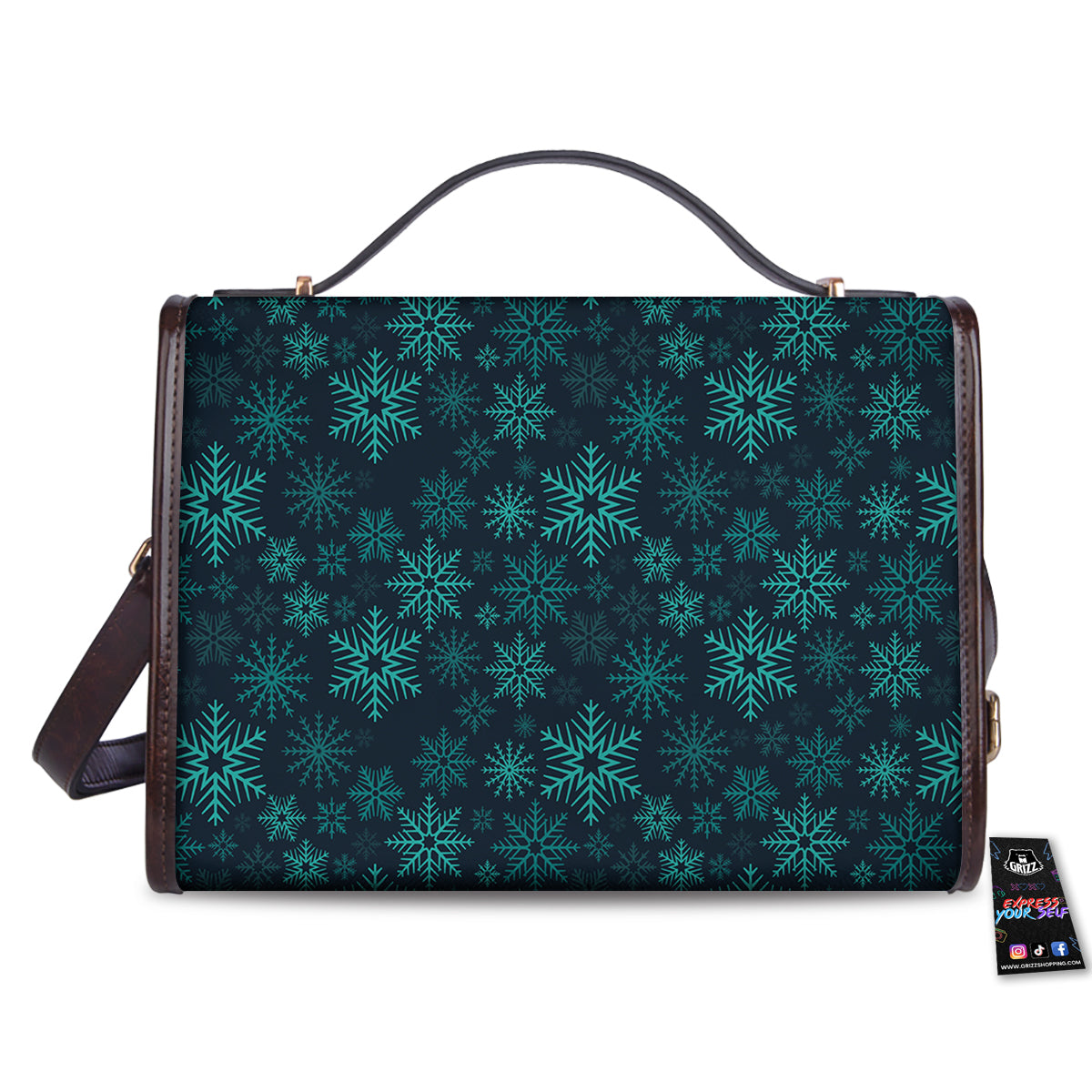 Snowflake Turquoise Print Pattern Women's Satchel Bag - Image 2