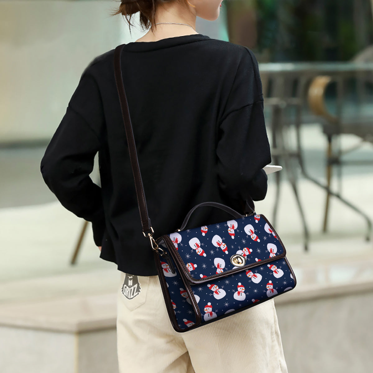 Snowman Print Pattern Women's Satchel Bag - Image 3