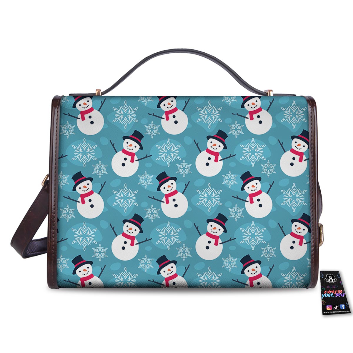 Snowman Teal Print Pattern Women's Satchel Bag - Image 2