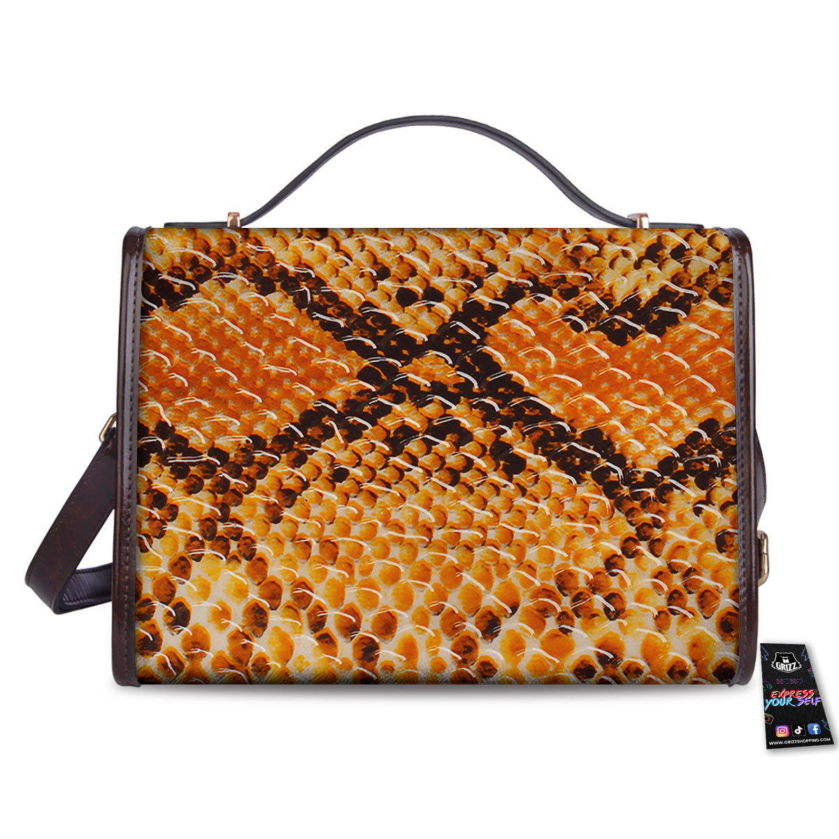 Snakeskin Yellow And Brown Print Women's Satchel Bag - Image 2