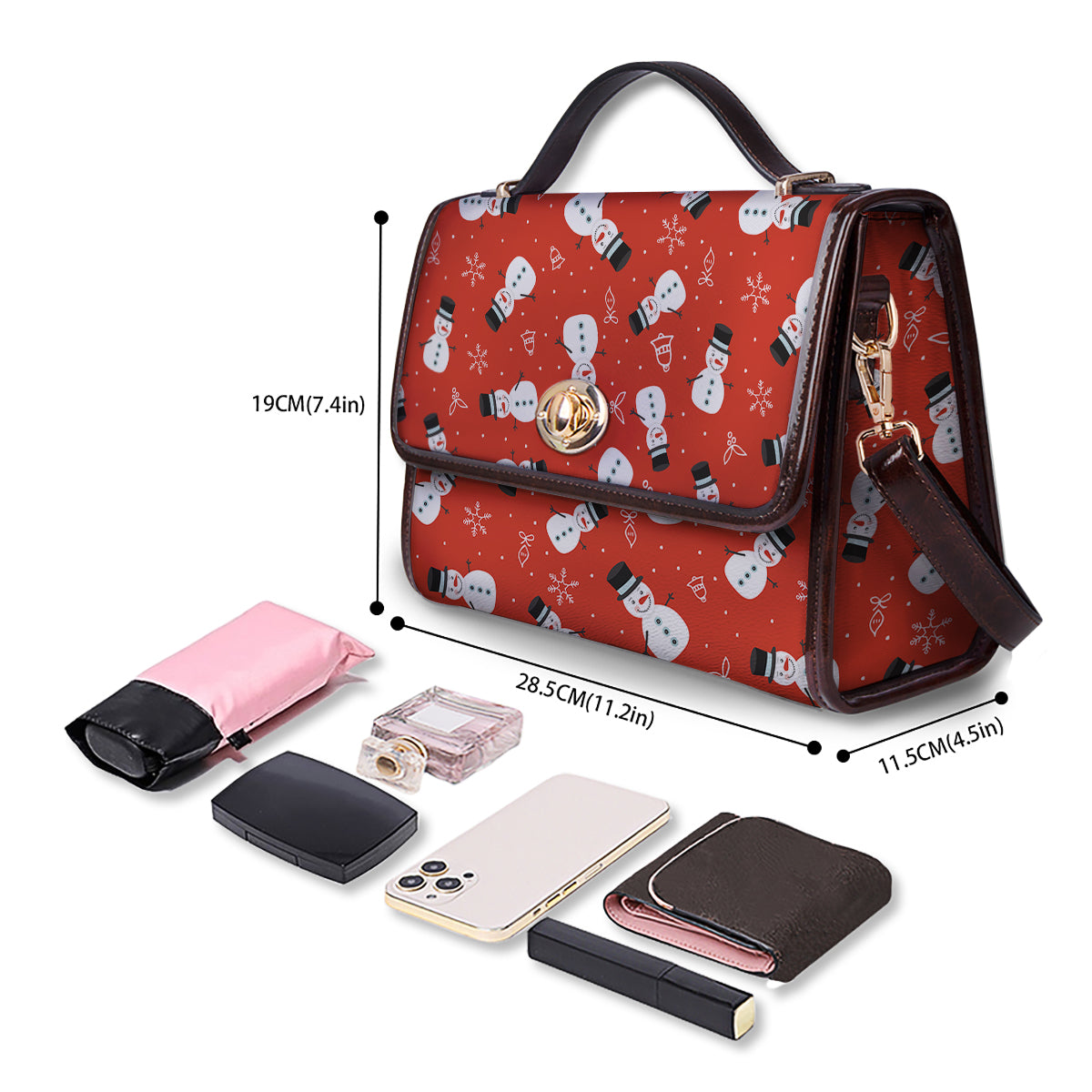 Snowman Xmas Print Pattern Women's Satchel Bag - Image 4
