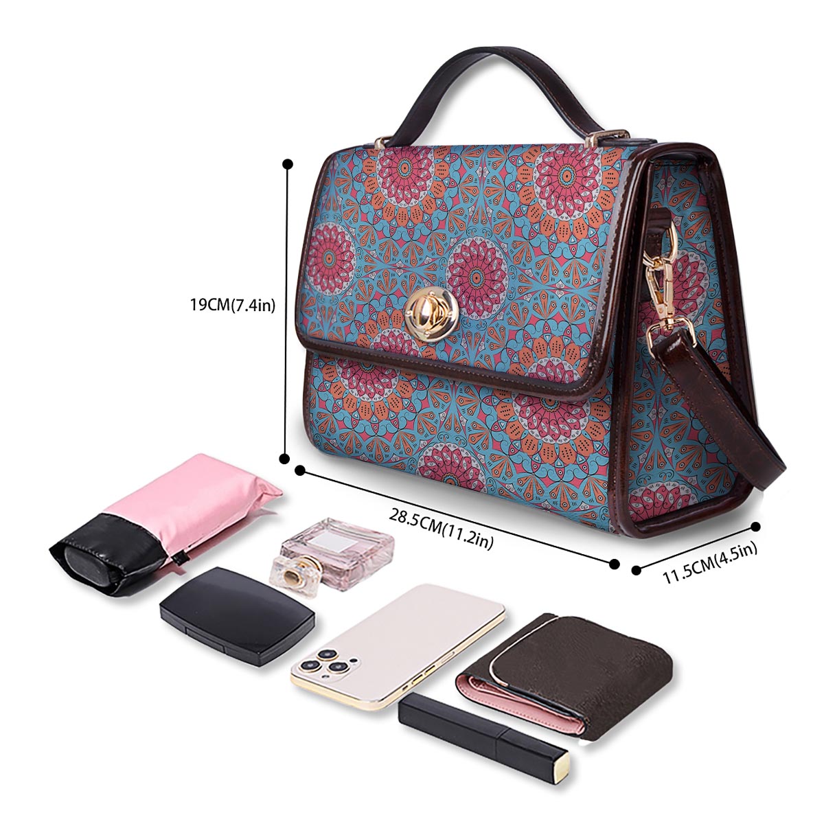 Bohemian Mandala Pink And Teal Print Pattern Women's Satchel Bag - Image 4
