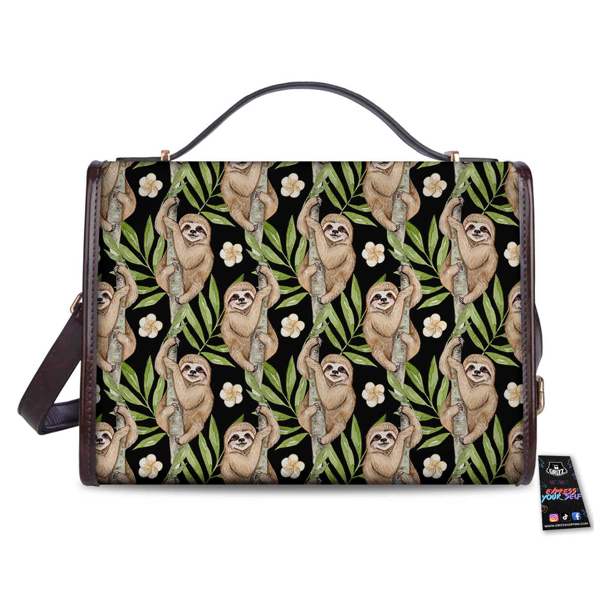 Sloth Watercolor Print Pattern Women's Satchel Bag - Image 2