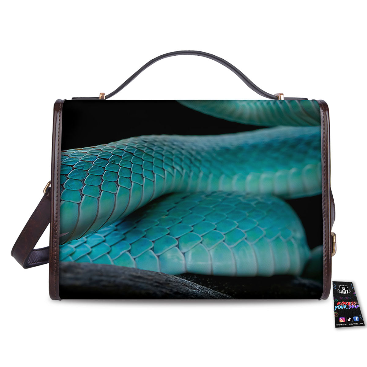 Snake Turquoise Print Women's Satchel Bag - Image 2