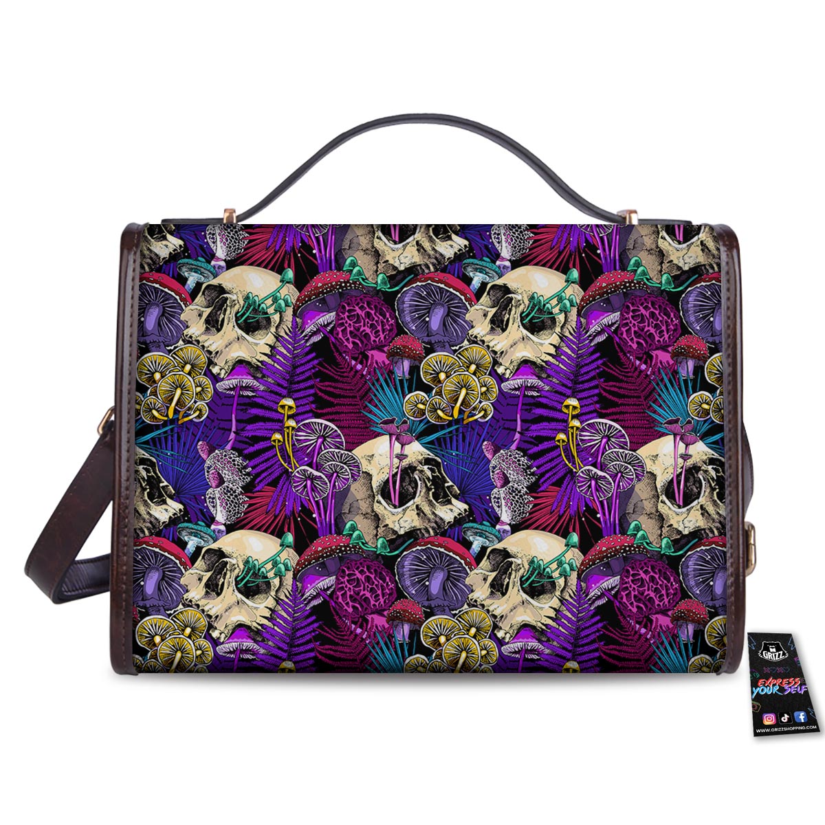 Skull Trippy Print Pattern Women's Satchel Bag - Image 2