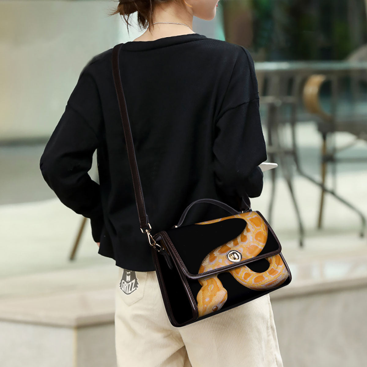 Snake Python Yellow Print Women's Satchel Bag - Image 3