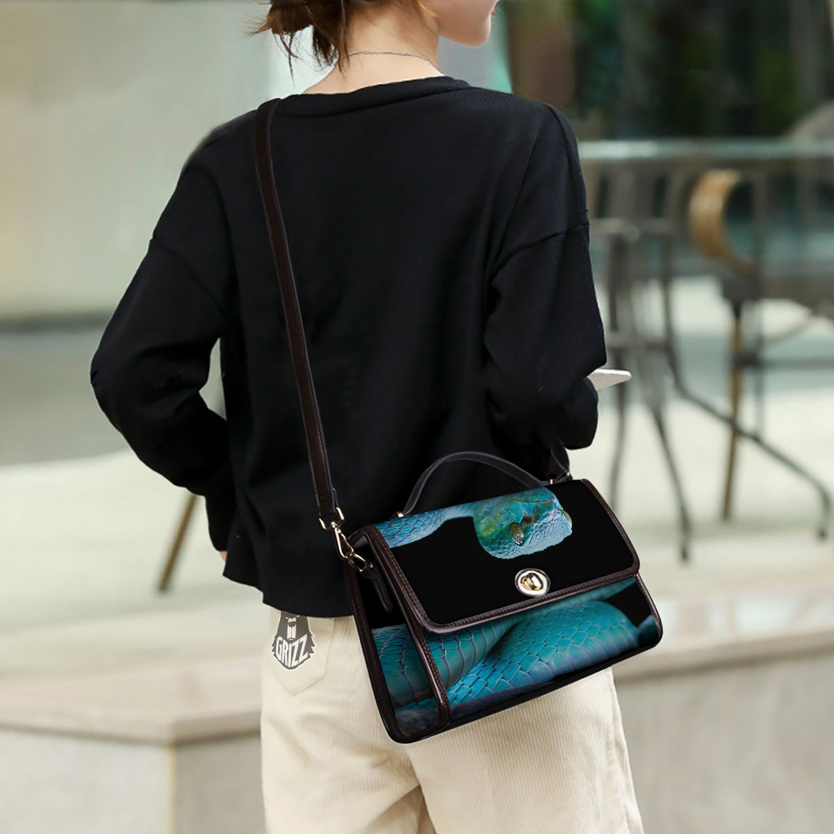 Snake Turquoise Print Women's Satchel Bag - Image 3