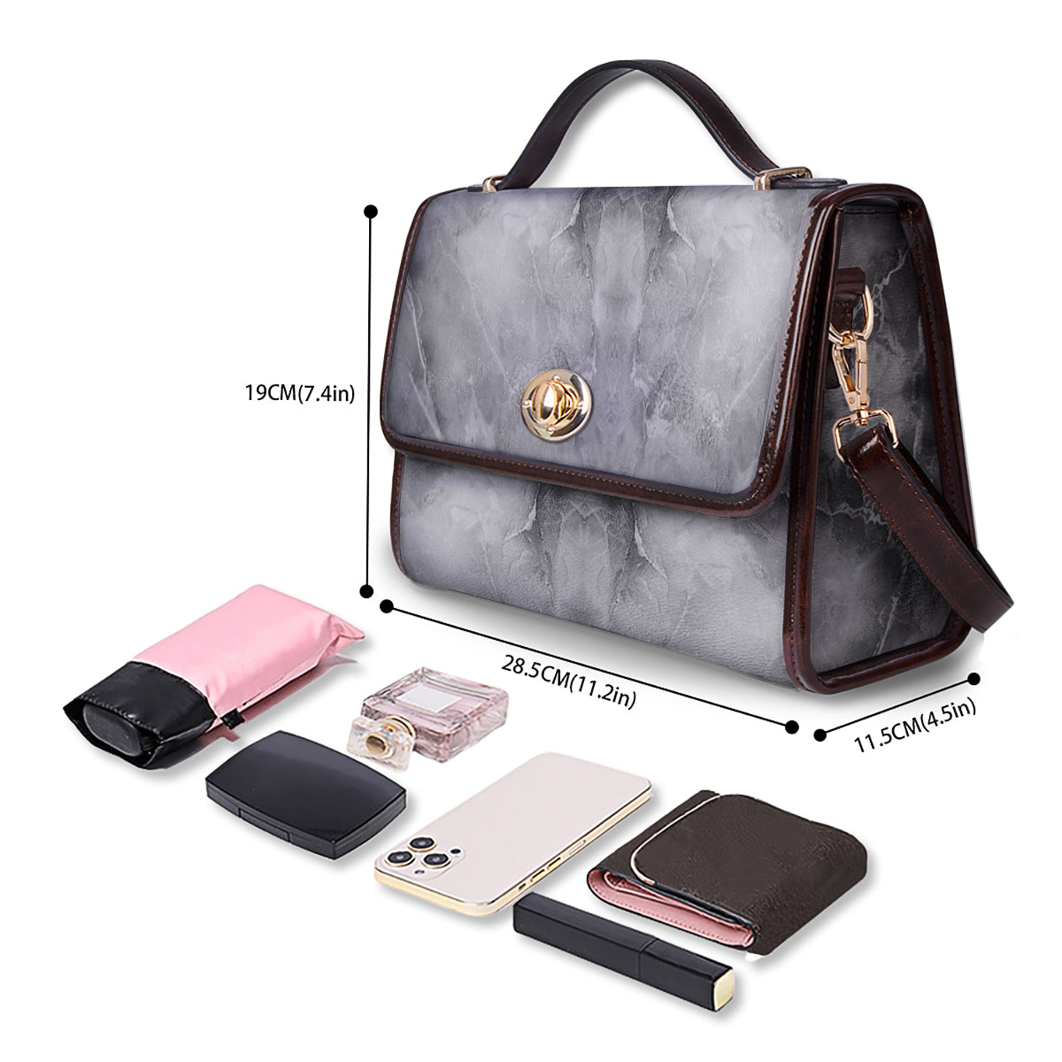 Smoke Marble White Grey Print Pattern Women's Satchel Bag - Image 4